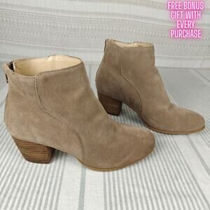 Sole Society Suede Block Heel Ankle Booties Gray Taupe Leather Size 7.5